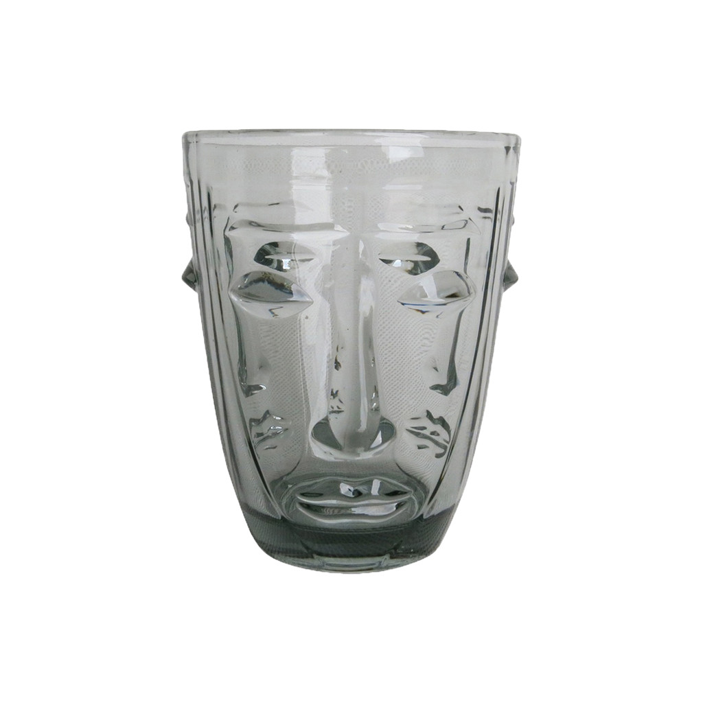 Verre gobelet visage gris D8 H10cm