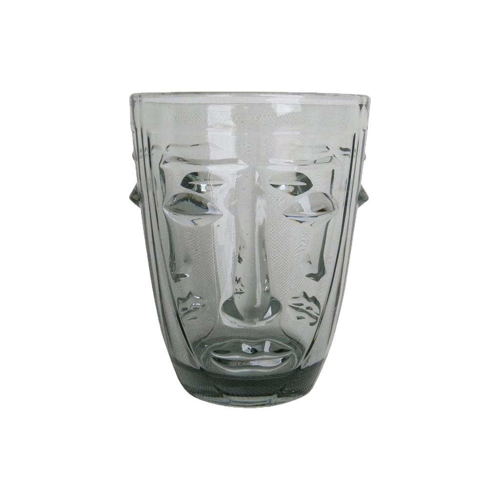 Verre gobelet visage gris D8 H10cm