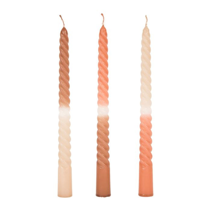 BOITE DE 3 BOUGIES CHANDELLE TORSADE BRUN+CORAIL