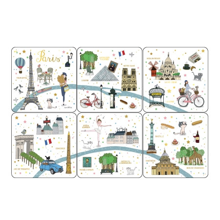 6 SOUS-VERRES PLAN DE PARIS