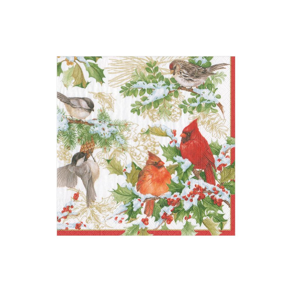 SERVIETTE PAPIER CASPARI COKTAIL CHRISTMAS BIRDS & GREENERY