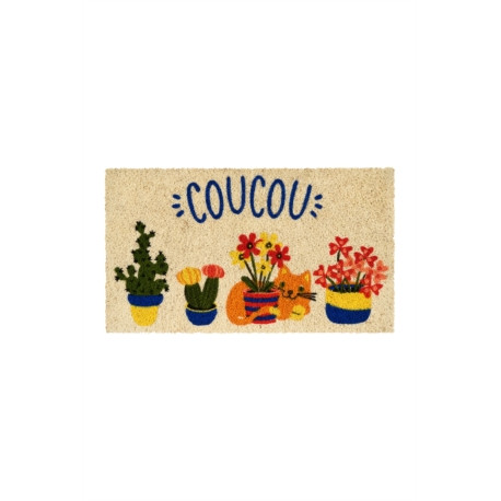 PAILLASSON CHAT ET POTS DE FLEURS